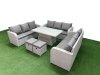 Fimous PE Rattan Lounge Sofa Set 11 Seater Outdoor Garden Furniture Set with Adjustable Lifting Dining or Coffee Table 3 Seater Sofa 2 Stools Light Grey