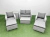 Fimous Light Grey PE Wicker Rattan Garden Furniture Set Sofa Set Reclining Adjustable Chair Rectangular Coffee Table 6 Seater 2 Big Stools Side Table