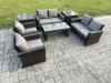 Fimous 6 Seater Dark Grey Mixed High Back Rattan Sofa Set Coffee Table Garden Furniture Outdoor Patio With Love Sofa Arm Chairs 2 Side Tables