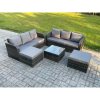 Fimous Indoor Outdoor Rattan Garden Furniture 8 Seater Set Table Sofa Chair Patio Conservatory with Grey Cushions 2 Big Footstool
