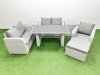Fimous Rattan Sofa Outdoor Furniture with Dining Table,2 Side Tables,Love Sofa,Big Stool Patio Furniture Light Grey 6 Seater
