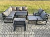 Fimous 9 Seater Aluminium Outdoor Garden Furniture Set Patio Lounge Sofa with Oblong Coffee Table Chair Big Footstool Dark Grey