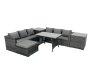 Fimous Rattan Dining Table Sofa Set with 2 Side Tables Big Footstool Outdoor Garden Furniture Set Dark Grey Mixed