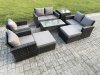 Fimous 8 Seater Outdoor Rattan Patio Furniture Set Garden Lounge Sofa Set with Armchairs Side Table 2 Big Footstool Coffee Table Dark Grey Mixed