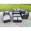 Fimous Wicker PE Rattan Outdoor Furniture Set Garden Love Sofa Coffee Table 2 Armchair 3 Footstools Side Table Dark Grey Mixed
