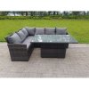 Fimous High Back Corner Rattan Garden Furniture Sofa Dining Rising Table Height Adjustable 6 Seater