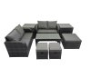 Fimous 3 Seater Sofa Reclining Chair Coffee Table Set Rattan Garden Outdoor Furniture Set with 2 Side Tables 3 Stools Dark Grey Mixed