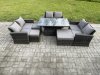 Fimous Wicker PE Rattan Garden Furniture Set Height Adjustable Rising Lifting Table Sofa Dining Set with Double Seat Sofa 3 Footstools Dark Grey Mixed