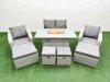Fimous PE Rattan Lounge Sofa Set 8 Seater Outdoor Garden Furniture Set with Gas Firepit Table Love Sofa 2 Big Footstools 2 Small Footstools Light Grey