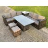 Fimous Dark Grey Mixed Wicker Rattan Corner Sofa Garden Furniture Rising Table Sets Footstool