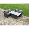 Fimous Outdoor Rattan Furniture Garden Dining Set Height Adjustable Rising lifting Table With Love Sofa Dark Grey Mixed