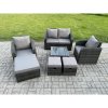 Fimous Rattan Garden Furniture Set Patio Conservatory Indoor Outdoor 7 Piece Set with Love Sofa Square Coffee Table 3 Footstools