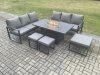 Fimous Aluminium Outdoor Lounge Sofa Garden Furniture Sets Gas Fire Pit Dining Table Set with 3 Footstools Dark Grey