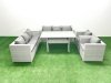 Fimous Rattan Garden Furniture Set Outdoor 8 Seater Patio Dinin g Sofa Sets with Dining Table 2 Chairs Light Grey Mixed