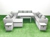 Fimous Rattan Garden Outdoor Furniture Set 12 Seater Garden Sofa Rectangulr Dining Table Set with 3 Footstools Side Table Light Grey Mixed