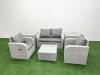 Fimous Light Grey PE Wicker Rattan Garden Furniture Set Sofa Set Reclining Adjustable Chair Square Coffee Table 4 Seater With 2 Side Table