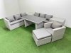 Fimous Patio Garden Furniture Sets with Black Glass Top Dining Table 3 Seater Sofa Armchair 2 Side Tables Big Stool Light Grey