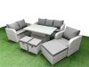 Fimous Patio PE Wicker 9 Seater Outdoor Rattan Furniture Sofa Sets with Adjustable Lifting Dining or Coffee Table Reclining Chair Loveseat Sofa 3 Seater Sofa Stool Light Grey