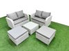 Fimous 6 Seater Outdoor Love Sofa Set Rattan Garden Furniture Set with Square Coffee Table 2 Footstool Light Grey