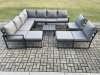 Fimous 11 Seater Patio Outdoor Garden Furniture Aluminium Lounge Corner Sofa Set with Square Coffee Table with 2 Big Footstools Dark Grey