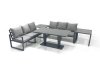 Fimous 6 Seater Aluminium Outdoor Garden Furniture Set with Adjustable Rising Lifting Dining Table 3 Seater Sofa 2 Side Tables Dark Grey