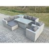 Fimous Rattan Garden Funiture Set Adjustable Rising Lifting Table Sofa Dining Set Lounge Chair Side Table Footstool