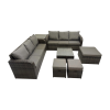 Fimous Rattan Garden Outdoor Furniture Set 3 Seater Sofa Square Coffee Table Set with Side Table 3 Stools Dark Grey Mixed