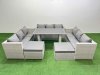 Fimous Patio Outdoor Garden Furniture Sets with Black Glass Top Dining Table 3 Seater Sofa 2 Big Stool Light Grey