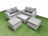 Fimous 6 Seater Outdoor Love Sofa Set Rattan Garden Furniture Set with Rectangular Coffee Table 2 Footstool Light Grey
