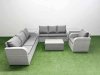 Fimous 7 Seater Poly Rattan Outdoor Garden Furniture Sofa Set Patio 3 Seater Sofa Reclining Chair 3 Seater Sofa 2 Side Table Light Grey