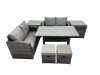 Fimous Wicker PE Rattan Garden Outdoor Furniture Set Love Sofa Dining Table Set with 2 Small Stools 2 Side Tables Dark Grey Mixed