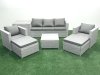 Fimous 7 Seater Rattan Garden Furniture Set with 3 Seater Sofa 2 Chair Square Coffee Table 2 Big Footstools Side Table Light Grey Mixed