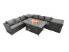 Fimous Rattan Garden Furniture Firepit Dining Set 6 Seater Lounge Sofa Table Set with 2 Side Tables