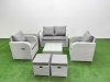 Fimous Light Grey PE Wicker Rattan Garden Furniture Set Sofa Set Reclining Adjustable Chair Square Coffee Table 6 Seater 2 Small Stools Side Table