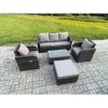 Fimous Outdoor Rattan Garden Furniture Set Patio Lounge Sofa Set with Reclining Chair Rectangular Coffee Table Big Footstool Dark Grey Mixed