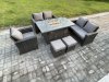Fimous 7 Seater Rattan Outdoor Garden Furniture Gas Fire Pit Table Sets Gas Heater with Love Sofa Armchair 2 Small Footstools Dark Mixed Grey
