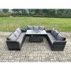 Fimous Rattan Furniture Garden Dining Set Gas Fire Pit Table With Side Table 3 Seater Sofa Dark Grey Mixed