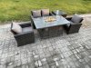 Fimous 4 Seater?Outdoor Rattan Sofa Set Garden Furniture Gas Firepit Dining Table Heater with Side Table Dark Grey Mixed