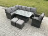 Fimous Wicker PE Outdoor Rattan Garden Furniture Set Height Adjustable Rising Lifting Table Sofa Dining Set with 2 Small Footstools Armchair Dark Grey Mixed