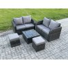 Fimous Rattan Sofa Set Outdoor Garden Furniture Set with Square Coffee Table Loveseat Sofa 2 Small Footstool Dark Grey Mixed