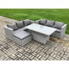Fimous Outdoor Rattan Garden Funiture Set Height Adjustable Rising Lifting Table Sofa Dining Set with Big Footstool