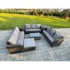 Fimous Rattan Lounge Sofa Set 10 Seater Outdoor Garden Furniture Set with Rectangular Coffee Table 3 Seater Sofa Big Footstool Side Table Dark Grey Mixed