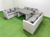 Fimous Patio Outdoor Garden Furniture Sets with Black Glass Top Dining Table 3 Seater Sofa 2 Side Tables Light Grey