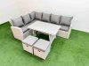 Fimous Garden Outdoor Rattan Furniture Set Rattan Corner Sofa Oblong Dining Table Set with 2 Small Footstools Light Grey Mixed 8 Seater