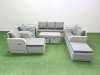 Fimous PE Wicker Rattan Furniture Sets with Oblong Coffee Table Love Sofa Reclining Chair 3 Seater Sofa 4 Stools 2 Side Tables Light Grey Mixed