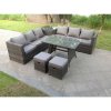 Fimous Outdoor Rattan Garden Furniture Set Corner Sofa Dining table With 2 PC Footstools