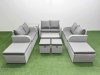 Fimous 9 PCs Rectangular Coffee Table Set Reclining Chair Inclining Sofa Love Sofa 2 Big Footstool 2 Small Stool Side Table Light Grey