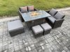 Fimous 7 Seater Rattan Garden Furniture Set Outdoor Lounge Sofa Chair Gas Fire Pit Dining Table Set With 3 Footstools Double Seat Sofa