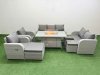 Fimous PE Rattan Garden Furniture Set Reclining Chair Sofa Double Love Seat 2 Seater Sofa Lounge Set Firepit Dining Table 3 Stools Light Grey