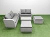 Fimous 6 Seater Outdoor Love Sofa Set Rattan Garden Furniture Set with Rectangular Coffee Table 2 Footstool Side Table Light Grey